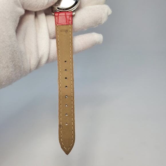 Disney Tinker Bell Holiday Quartz Watch Silver Red Leather - Picture 10 of 14